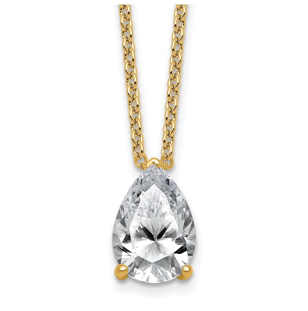 14K Yellow Or White Gold Lab Grown Diamond VS+ F+ Pear Complete 18 inch Three Prong Pendant Necklace