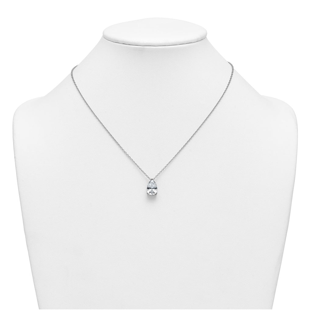 14K Yellow Or White Gold Lab Grown Diamond VS+ F+ Pear Complete 18 inch Three Prong Pendant Necklace