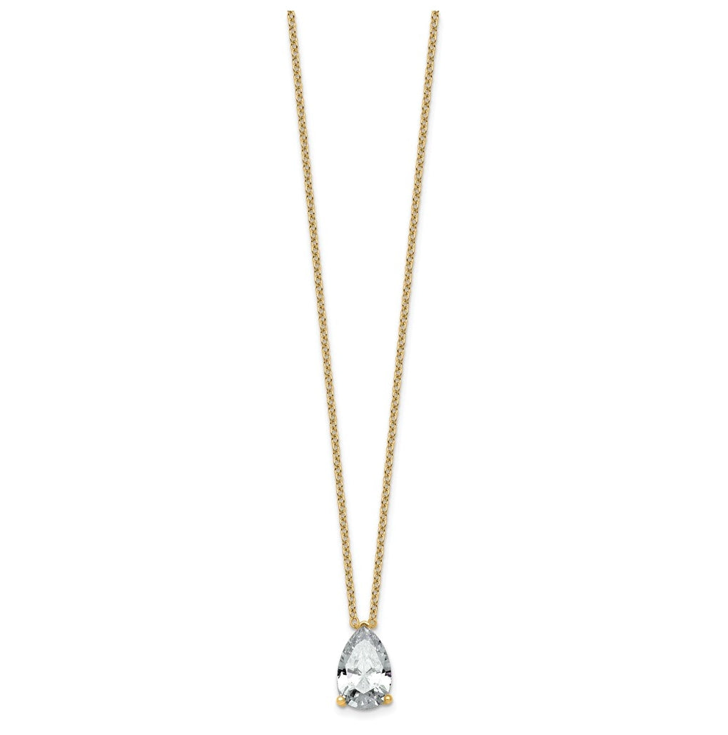 14K Yellow Or White Gold Lab Grown Diamond VS+ F+ Pear Complete 18 inch Three Prong Pendant Necklace