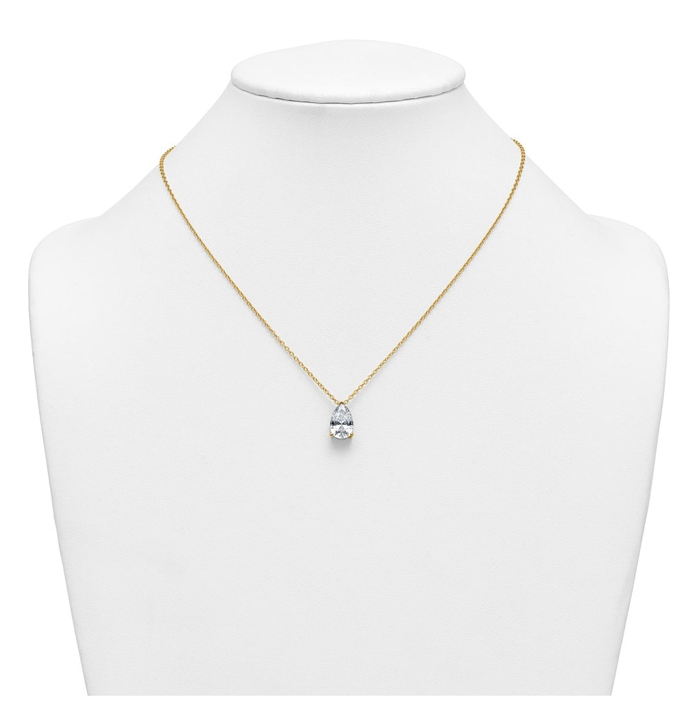 14K Yellow Or White Gold Certified Lab Grown Diamond VS+ F+ Pear Complete 18 inch Three Prong Pendant Necklace