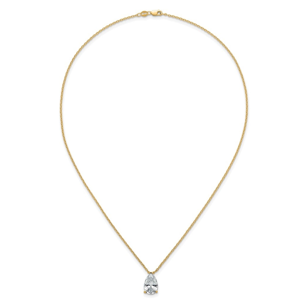 14K Yellow Or White Gold Lab Grown Diamond VS+ F+ Pear Complete 18 inch Three Prong Pendant Necklace