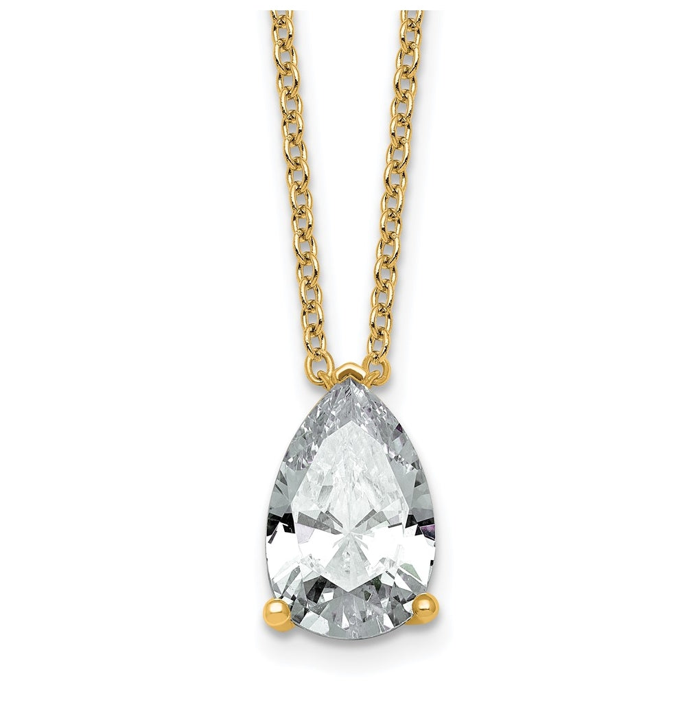 14K Yellow Or White Gold Lab Grown Diamond VS+ F+ Pear Complete 18 inch Three Prong Pendant Necklace