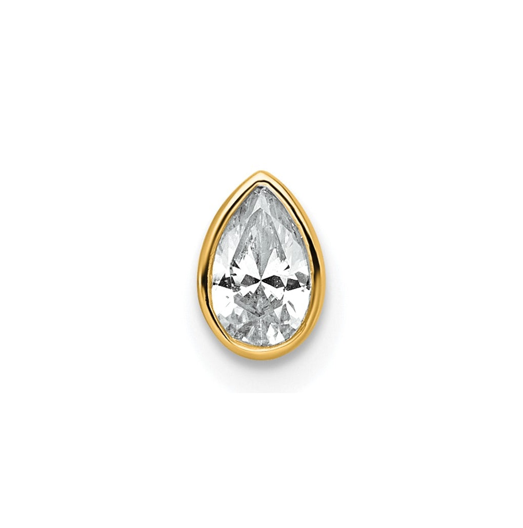 14K Yellow Or White Gold Lab Grown Diamond VS+ F+ Pear Complete Bezel Set Solitaire Chain Slide Pendant