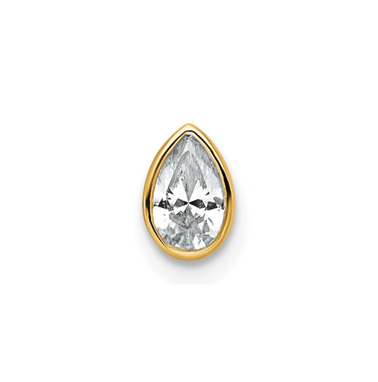 14K Yellow Or White Gold Lab Grown Diamond VS+ F+ Pear Complete Bezel Set Solitaire Chain Slide Pendant