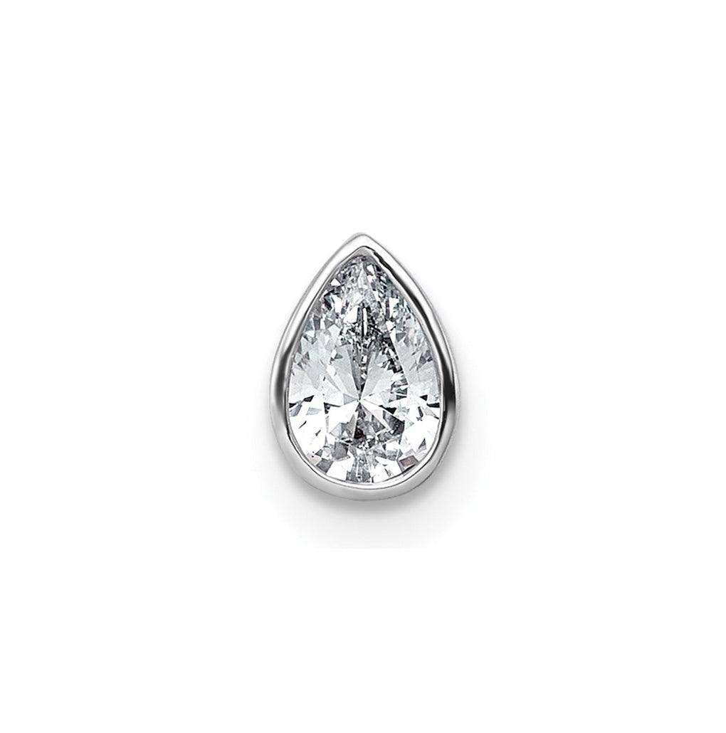 14K Yellow Or White Gold Lab Grown Diamond VS+ F+ Pear Complete Bezel Set Solitaire Chain Slide Pendant