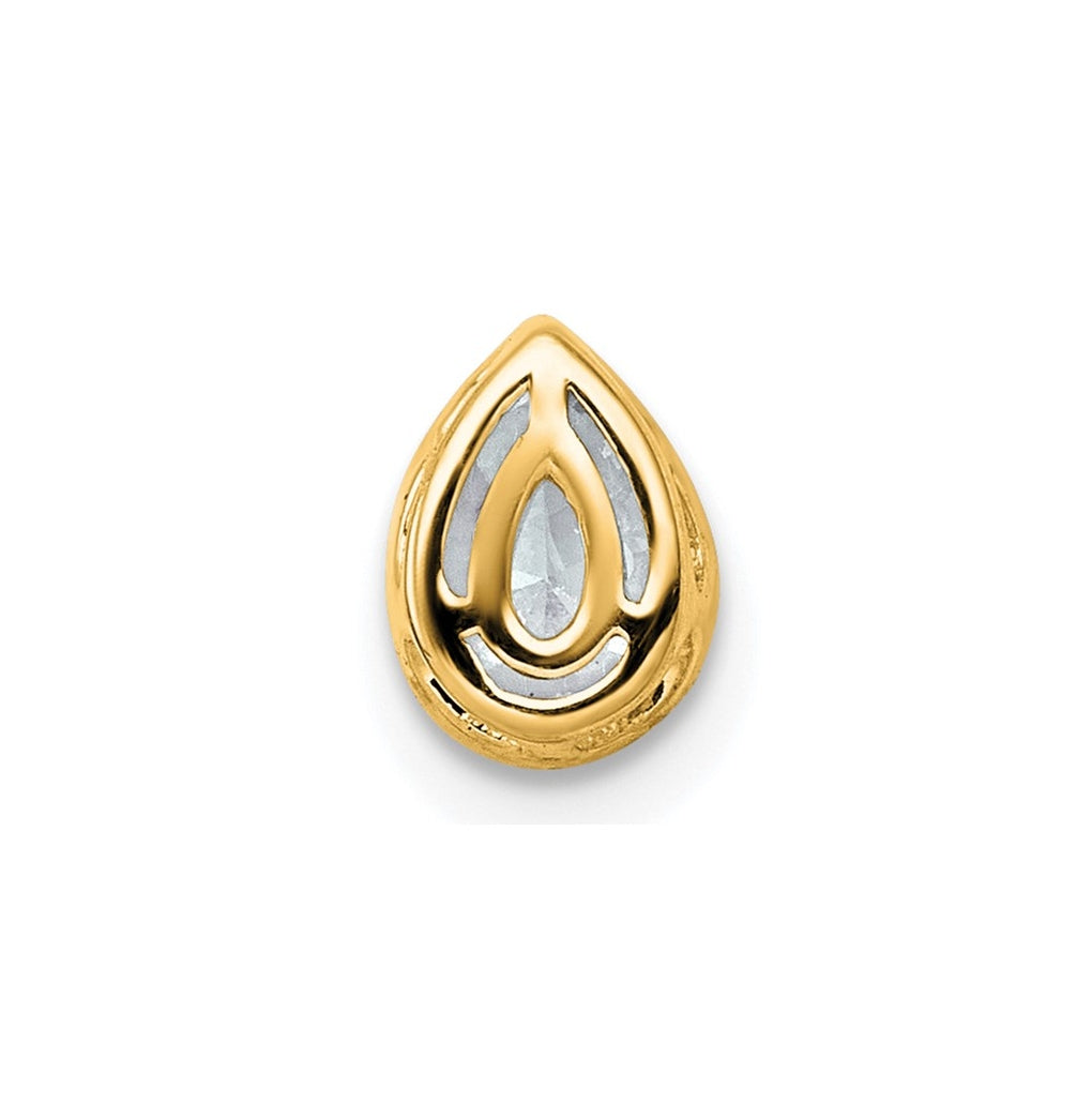 14K Yellow Or White Gold Lab Grown Diamond VS+ F+ Pear Complete Bezel Set Solitaire Chain Slide Pendant
