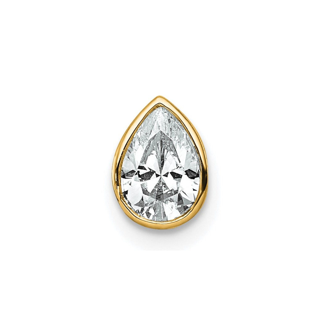 14K Yellow Or White Gold Lab Grown Diamond VS+ F+ Pear Complete Bezel Set Solitaire Chain Slide Pendant