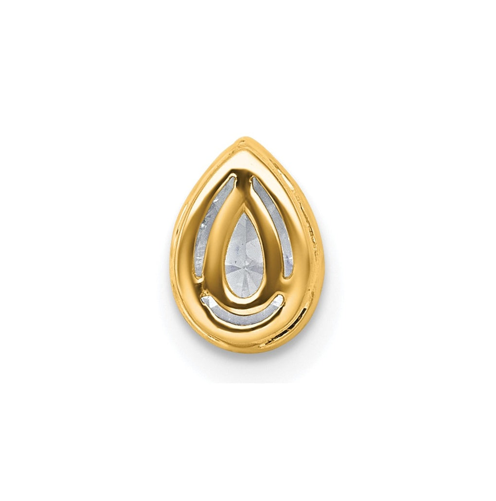 14K Yellow Or White Gold Lab Grown Diamond VS+ F+ Pear Complete Bezel Set Solitaire Chain Slide Pendant