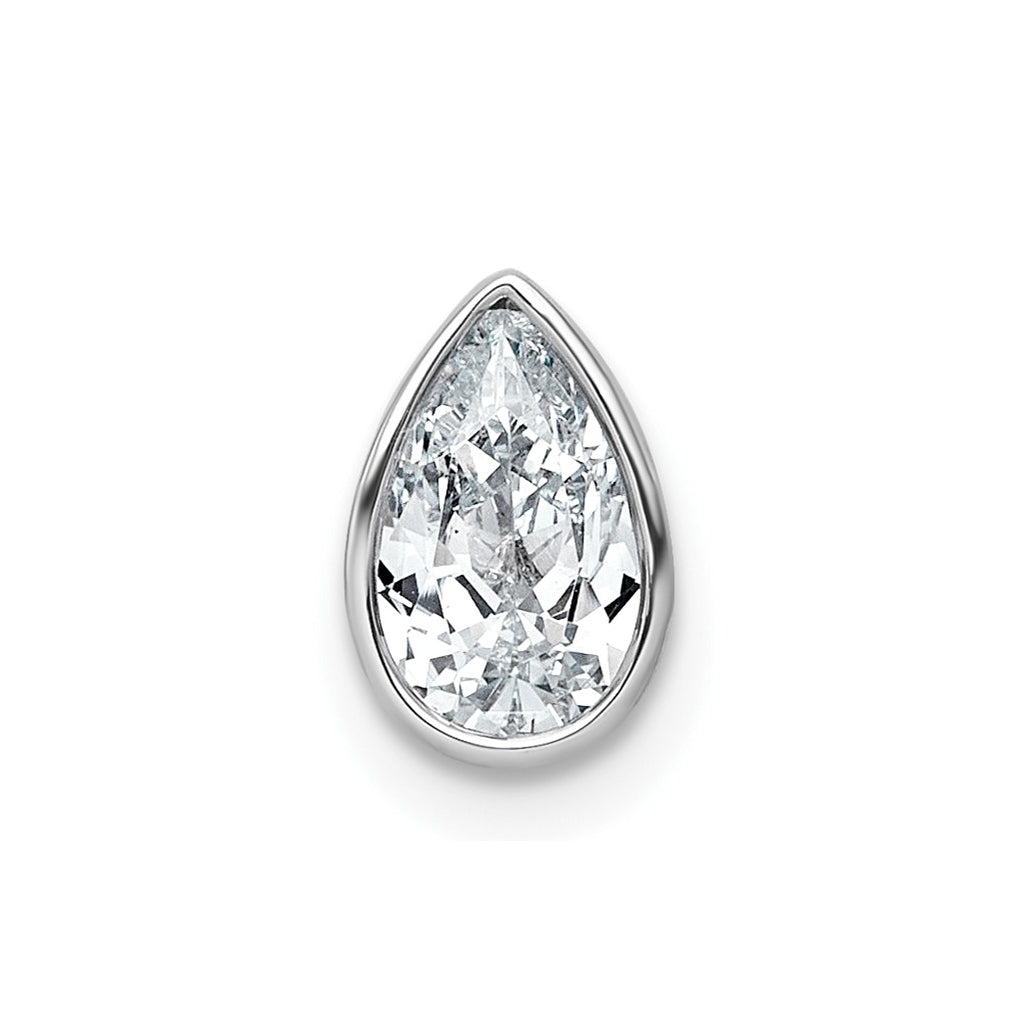 14K Yellow Or White Gold Lab Grown Diamond VS+ F+ Pear Complete Bezel Set Solitaire Chain Slide Pendant