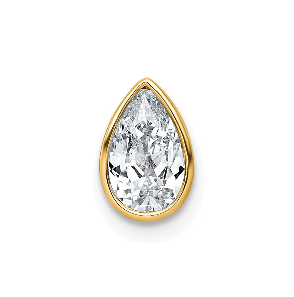 14K Yellow Or White Gold Lab Grown Diamond VS+ F+ Pear Complete Bezel Set Solitaire Chain Slide Pendant