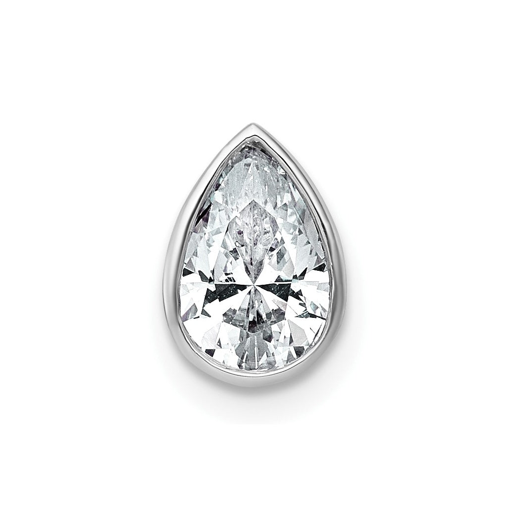 14K Yellow Or White Gold Certified Lab Grown Diamond VS+ F+ Pear Complete Bezel Set Solitaire Chain Slide Pendant