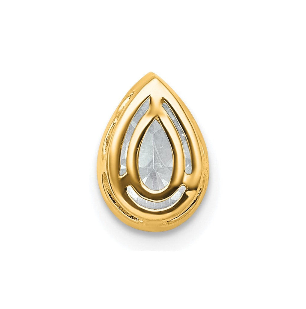 14K Yellow Or White Gold Certified Lab Grown Diamond VS+ F+ Pear Complete Bezel Set Solitaire Chain Slide Pendant