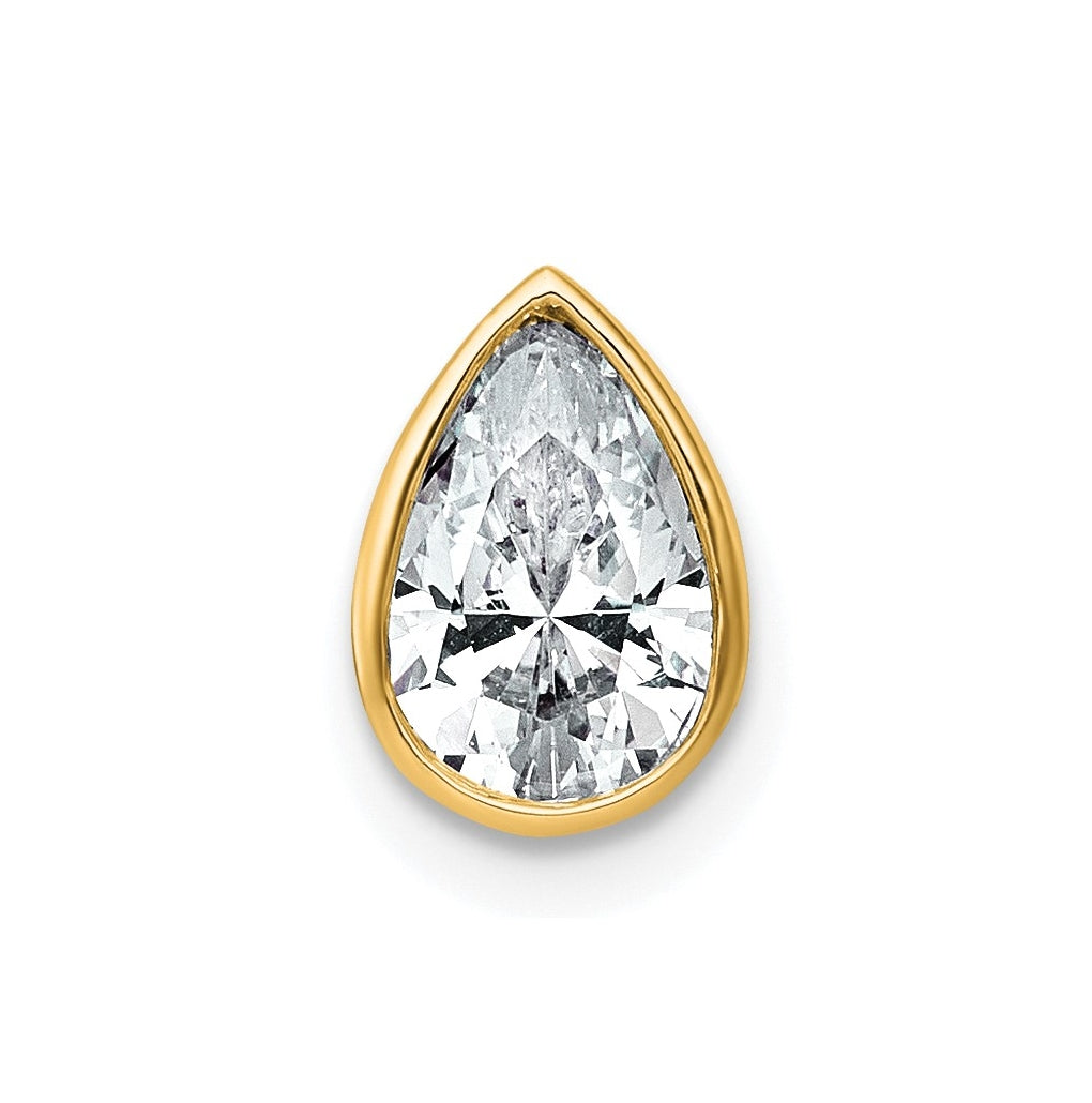 14K Yellow Or White Gold Certified Lab Grown Diamond VS+ F+ Pear Complete Bezel Set Solitaire Chain Slide Pendant