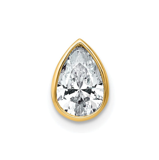 14K Yellow Or White Gold Certified Lab Grown Diamond VS+ F+ Pear Complete Bezel Set Solitaire Chain Slide Pendant