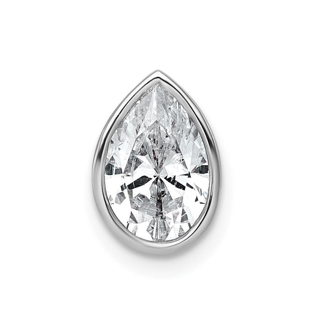 14K Yellow Or White Gold Certified Lab Grown Diamond VS+ F+ Pear Complete Bezel Set Solitaire Chain Slide Pendant