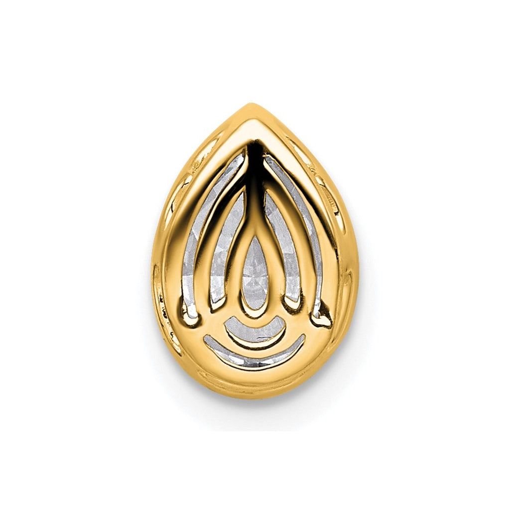 14K Yellow Or White Gold Certified Lab Grown Diamond VS+ F+ Pear Complete Bezel Set Solitaire Chain Slide Pendant