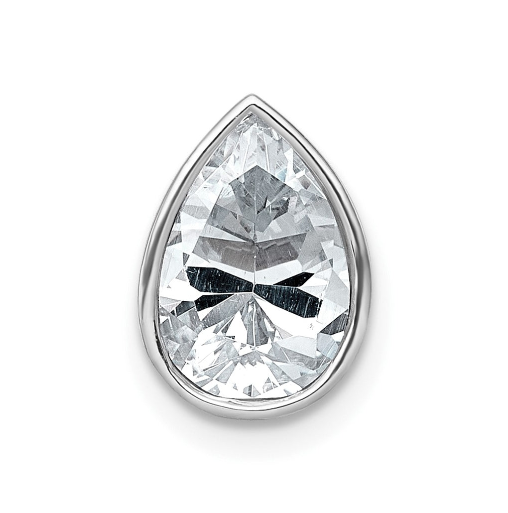 14K Yellow Or White Gold Certified Lab Grown Diamond VS+ F+ Pear Complete Bezel Set Solitaire Chain Slide Pendant
