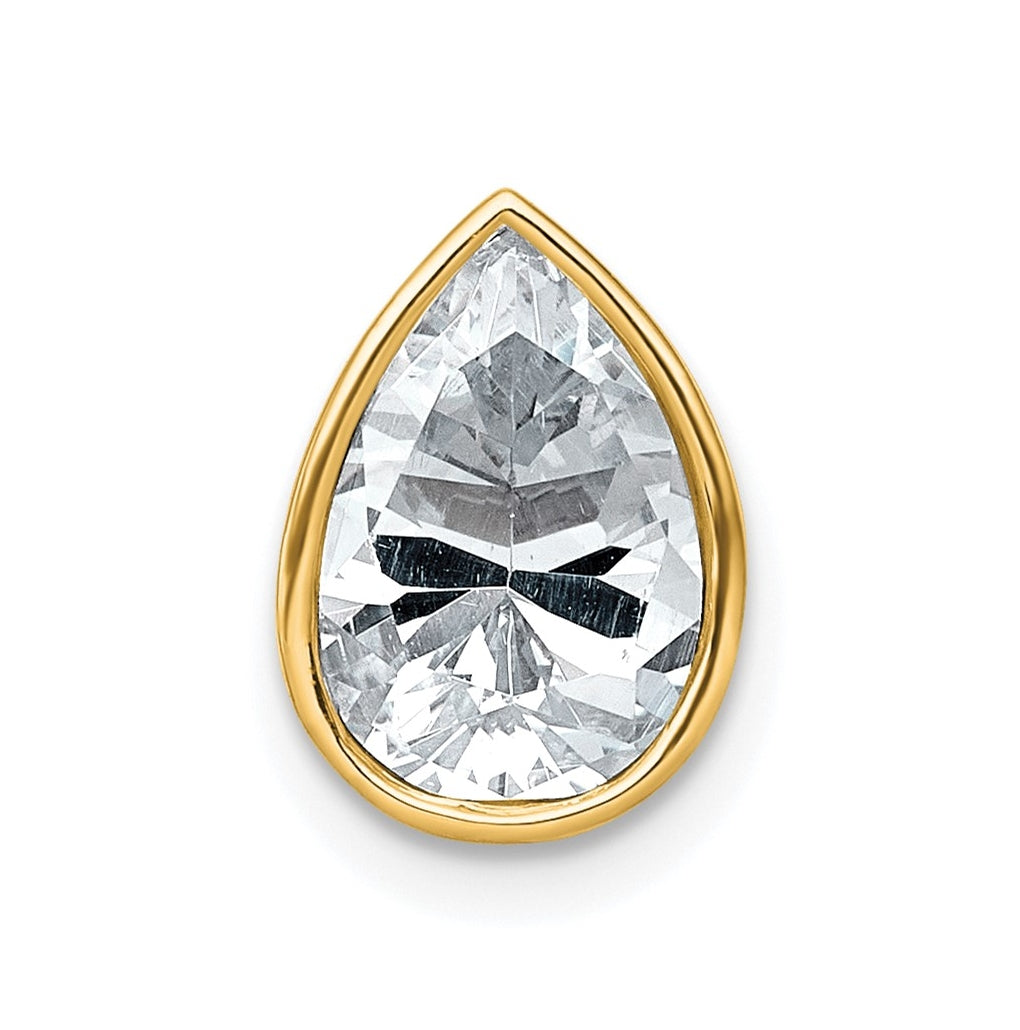 14K Yellow Or White Gold Certified Lab Grown Diamond VS+ F+ Pear Complete Bezel Set Solitaire Chain Slide Pendant