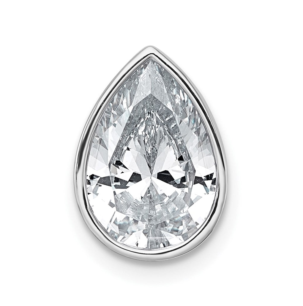 14K Yellow Or White Gold Certified Lab Grown Diamond VS+ F+ Pear Complete Bezel Set Solitaire Chain Slide Pendant