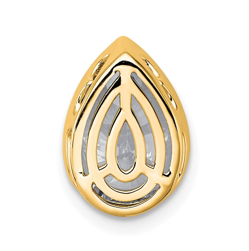 14K Yellow Or White Gold Certified Lab Grown Diamond VS+ F+ Pear Complete Bezel Set Solitaire Chain Slide Pendant