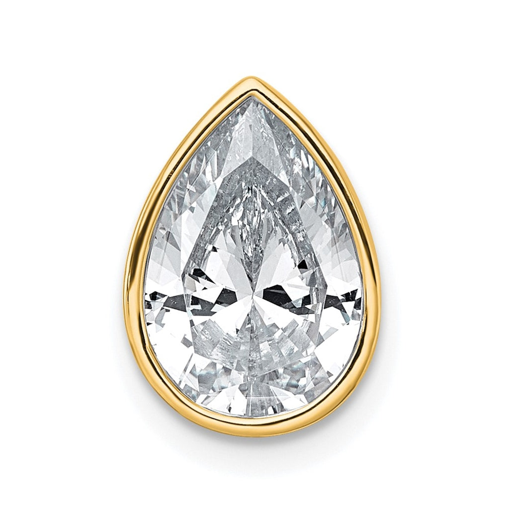 14K Yellow Or White Gold Lab Grown Diamond VS+ F+ Pear Complete Bezel Set Solitaire Chain Slide Pendant