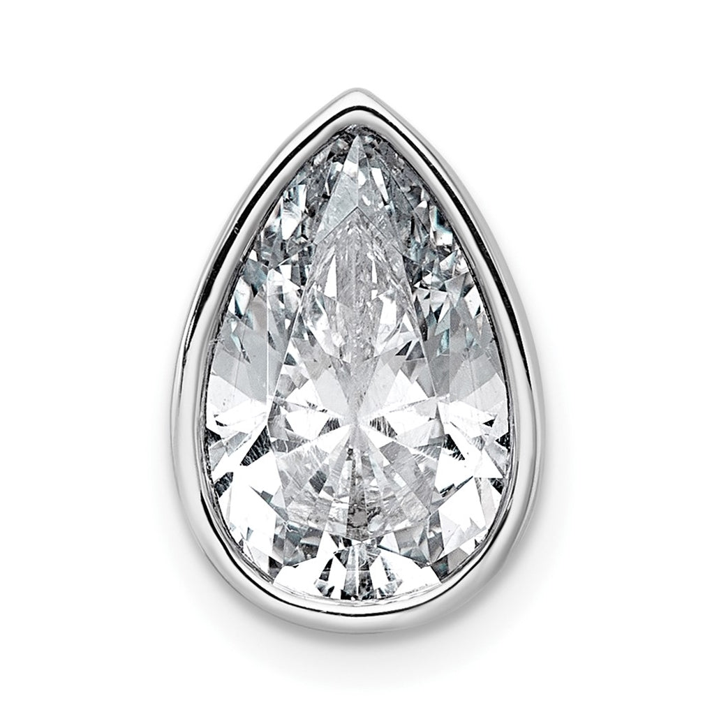 14K Yellow Or White Gold Lab Grown Diamond VS+ F+ Pear Complete Bezel Set Solitaire Chain Slide Pendant