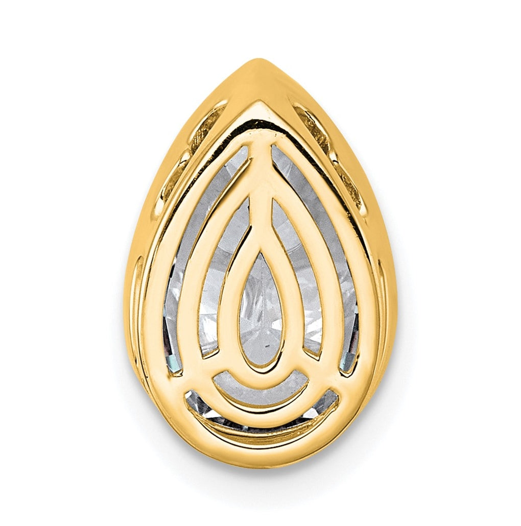 14K Yellow Or White Gold Certified Lab Grown Diamond VS+ F+ Pear Complete Bezel Set Solitaire Chain Slide Pendant