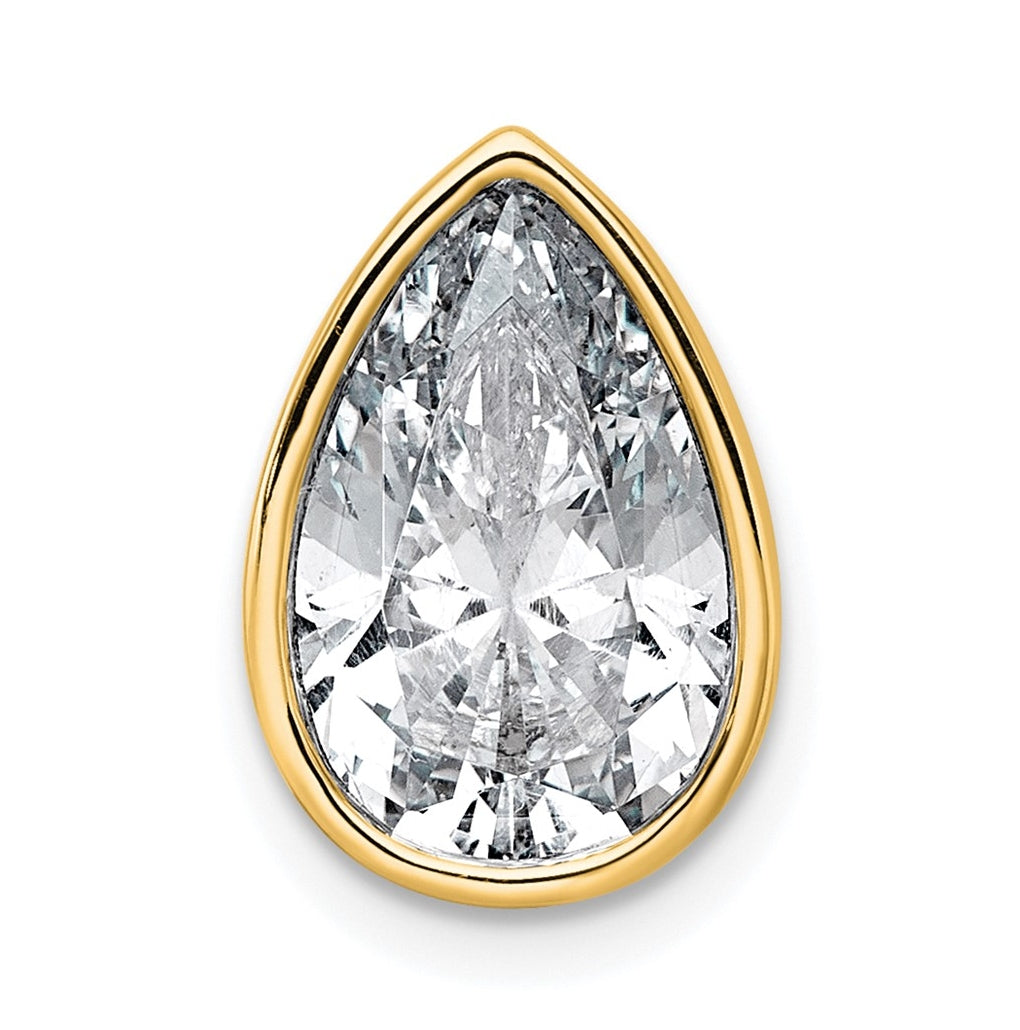14K Yellow Or White Gold Lab Grown Diamond VS+ F+ Pear Complete Bezel Set Solitaire Chain Slide Pendant
