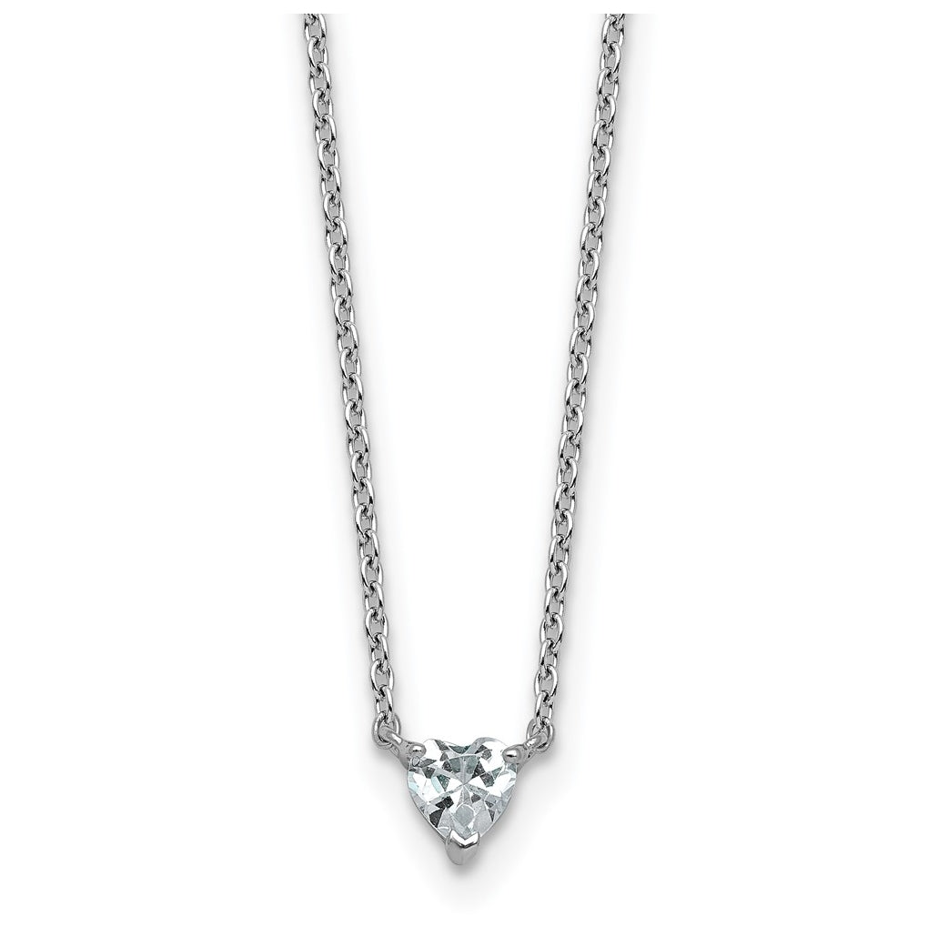 14K Yellow Or White Gold Lab Grown Diamond VS+ F+ Heart Complete 18 inch Three Prong Pendant Necklace