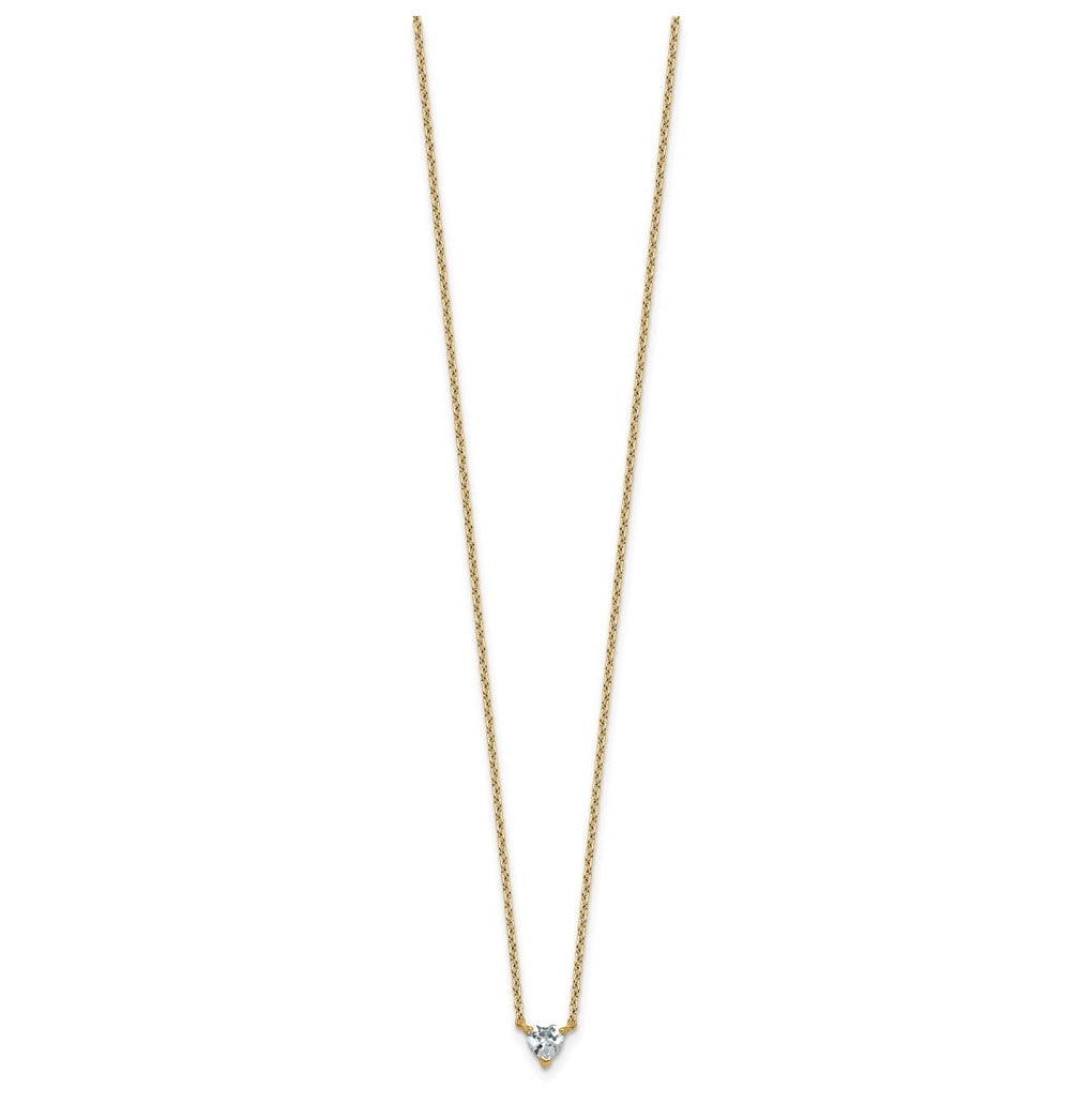 14K Yellow Or White Gold Lab Grown Diamond VS+ F+ Heart Complete 18 inch Three Prong Pendant Necklace