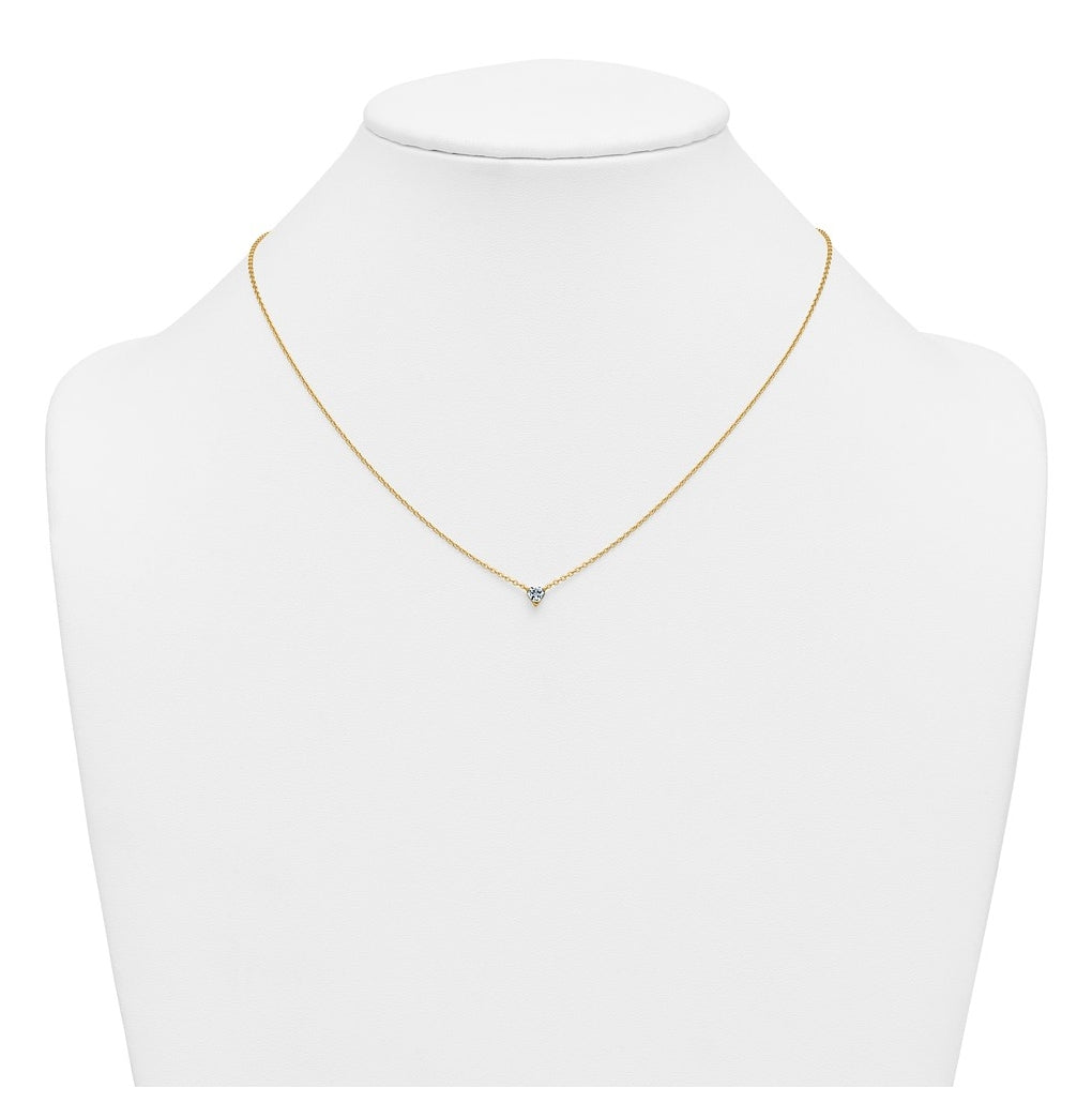 14K Yellow Or White Gold Lab Grown Diamond VS+ F+ Heart Complete 18 inch Three Prong Pendant Necklace