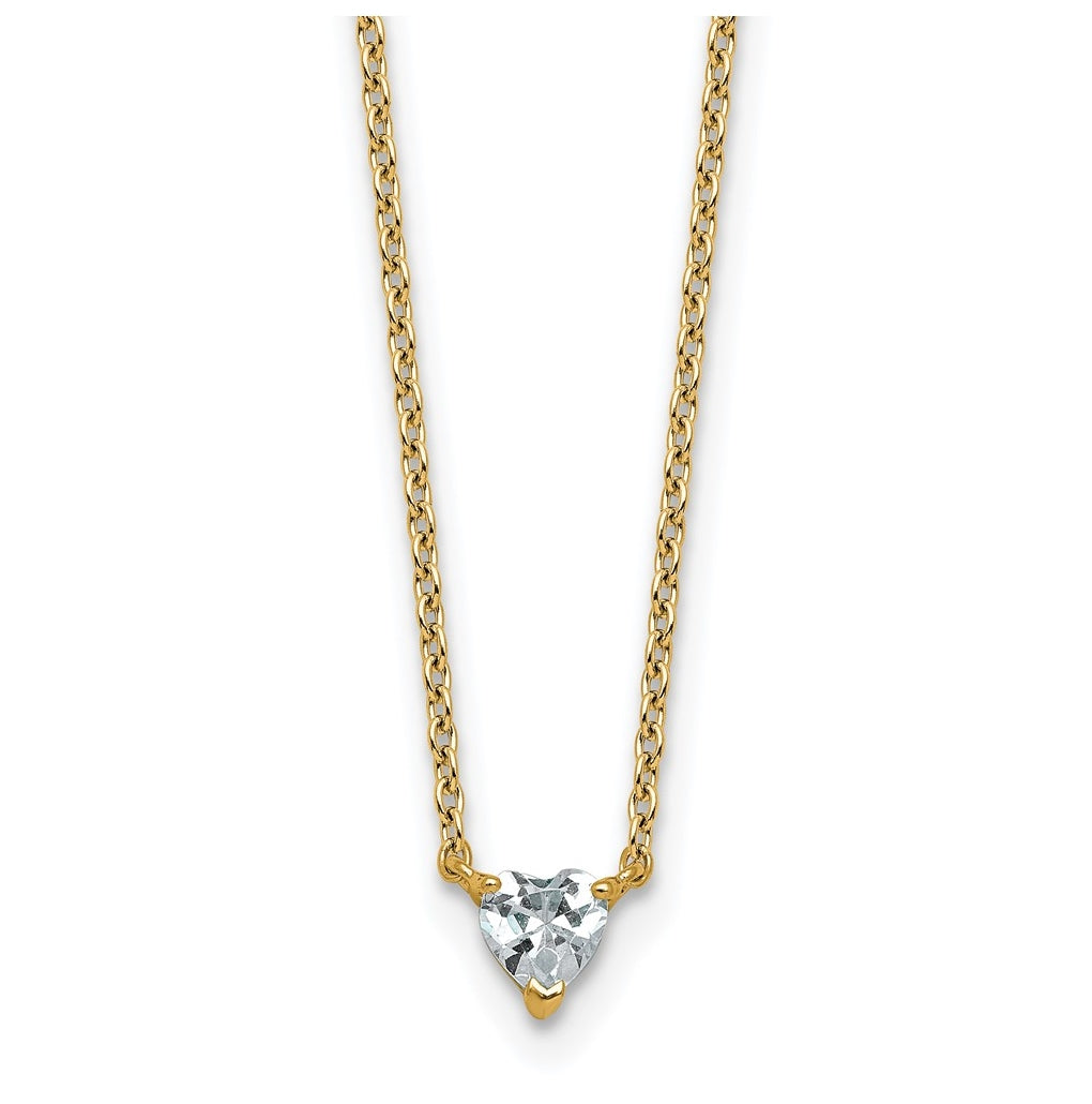 14K Yellow Or White Gold Lab Grown Diamond VS+ F+ Heart Complete 18 inch Three Prong Pendant Necklace
