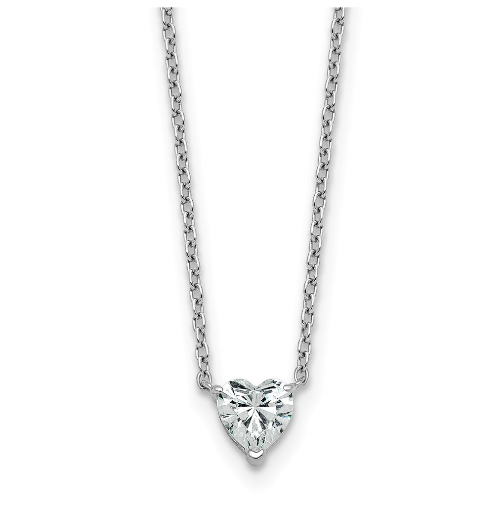 14K Yellow Or White Gold Lab Grown Diamond VS+ F+ Heart Complete 18 inch Three Prong Pendant Necklace