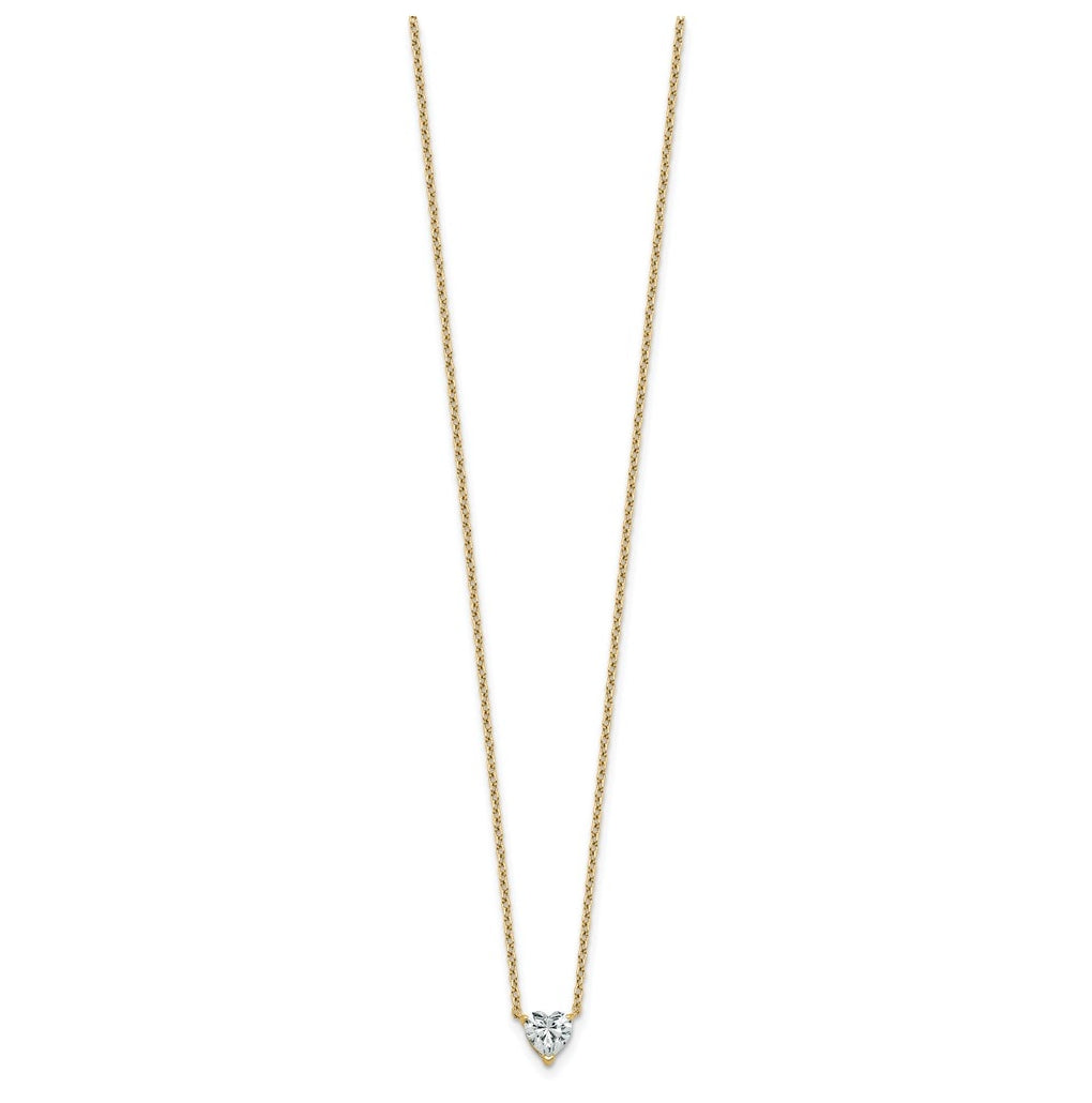 14K Yellow Or White Gold Lab Grown Diamond VS+ F+ Heart Complete 18 inch Three Prong Pendant Necklace