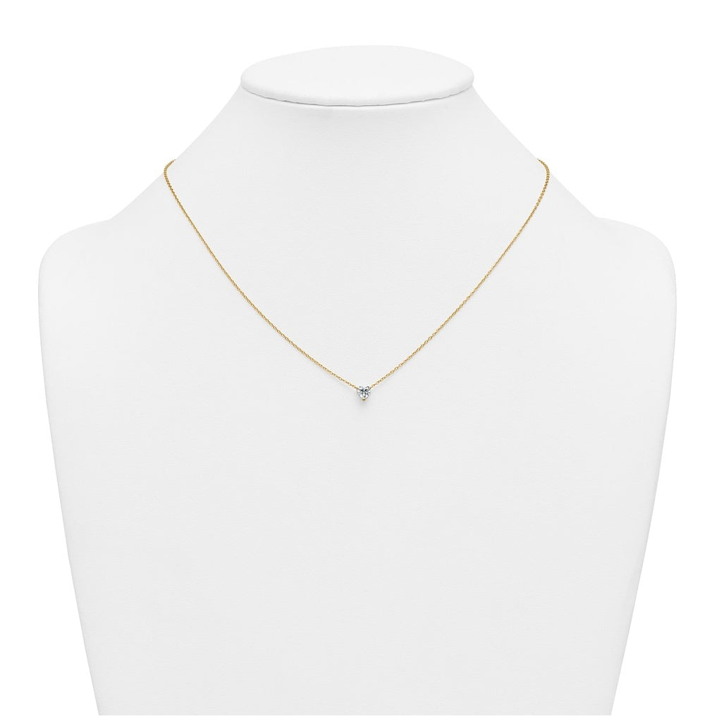 14K Yellow Or White Gold Lab Grown Diamond VS+ F+ Heart Complete 18 inch Three Prong Pendant Necklace