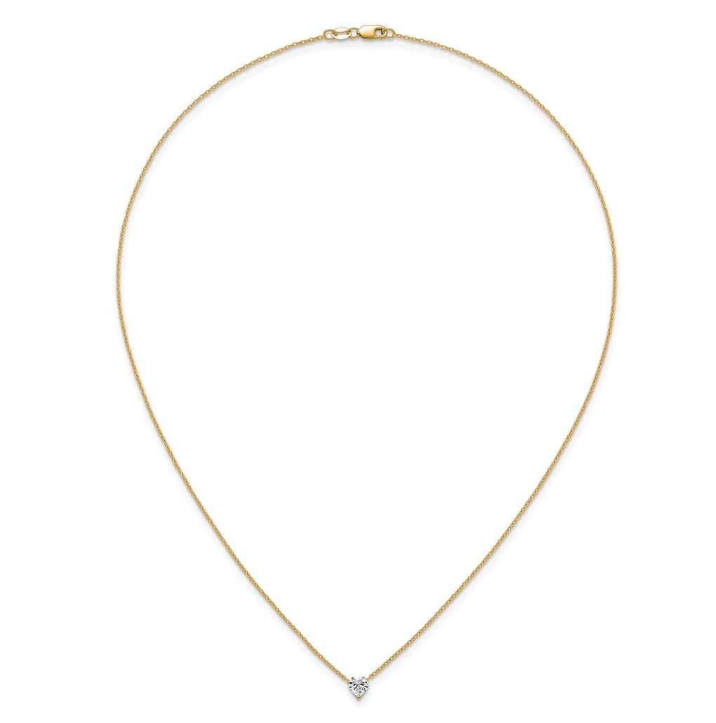 14K Yellow Or White Gold Lab Grown Diamond VS+ F+ Heart Complete 18 inch Three Prong Pendant Necklace