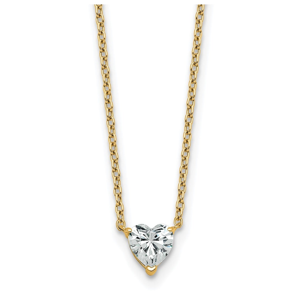 14K Yellow Or White Gold Lab Grown Diamond VS+ F+ Heart Complete 18 inch Three Prong Pendant Necklace