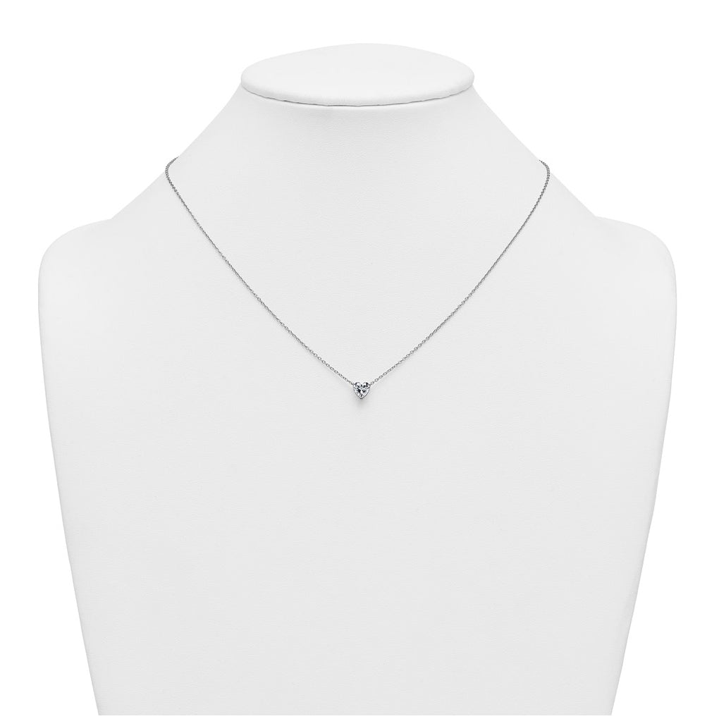 14K Yellow Or White Gold Lab Grown Diamond VS+ F+ Heart Complete 18 inch Three Prong Pendant Necklace