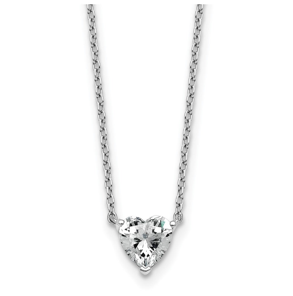14K Yellow Or White Gold Lab Grown Diamond VS+ F+ Heart Complete 18 inch Three Prong Pendant Necklace