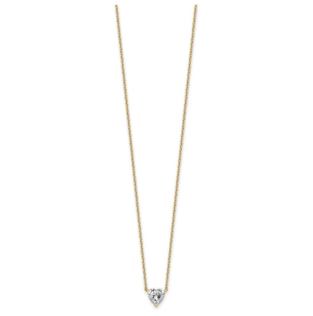 14K Yellow Or White Gold Lab Grown Diamond VS+ F+ Heart Complete 18 inch Three Prong Pendant Necklace