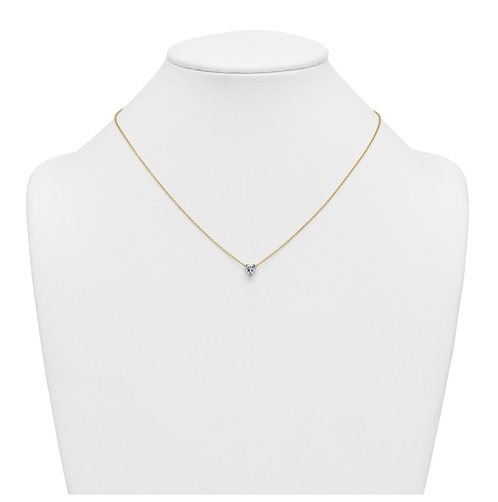 14K Yellow Or White Gold Lab Grown Diamond VS+ F+ Heart Complete 18 inch Three Prong Pendant Necklace