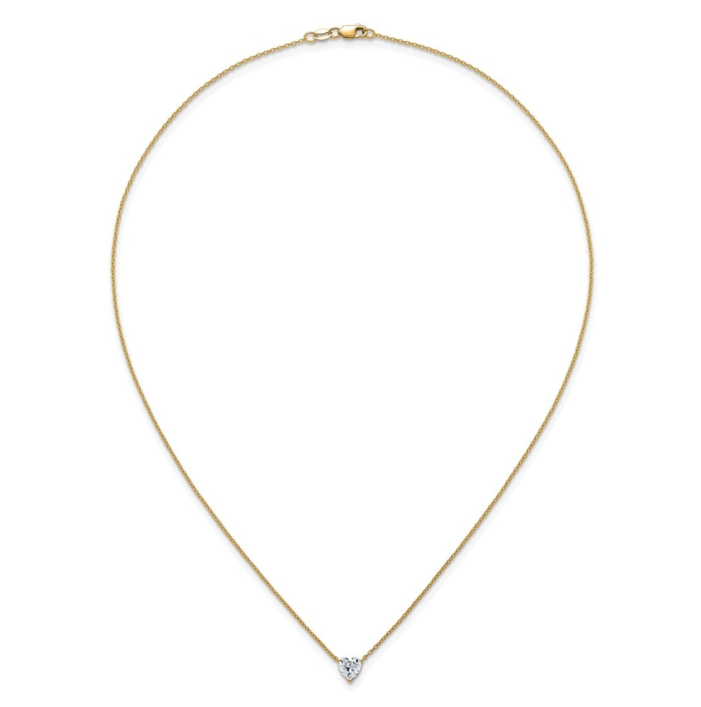 14K Yellow Or White Gold Lab Grown Diamond VS+ F+ Heart Complete 18 inch Three Prong Pendant Necklace