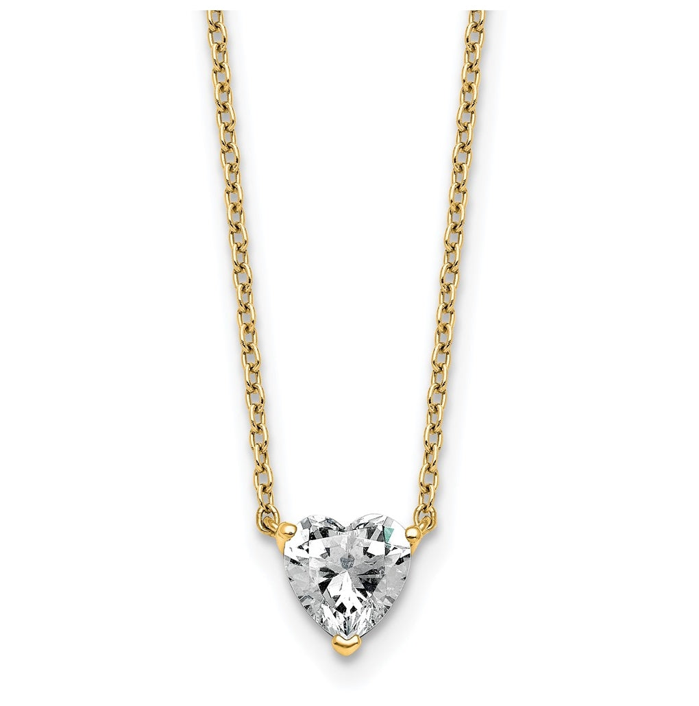 14K Yellow Or White Gold Lab Grown Diamond VS+ F+ Heart Complete 18 inch Three Prong Pendant Necklace