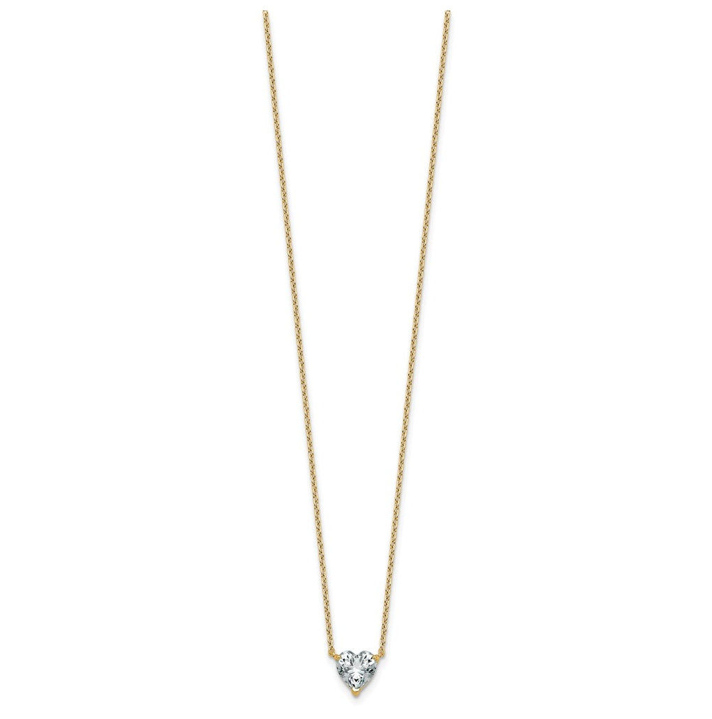 14K Yellow Or White Gold Lab Grown Diamond VS+ F+ Heart Complete 18 inch Three Prong Pendant Necklace