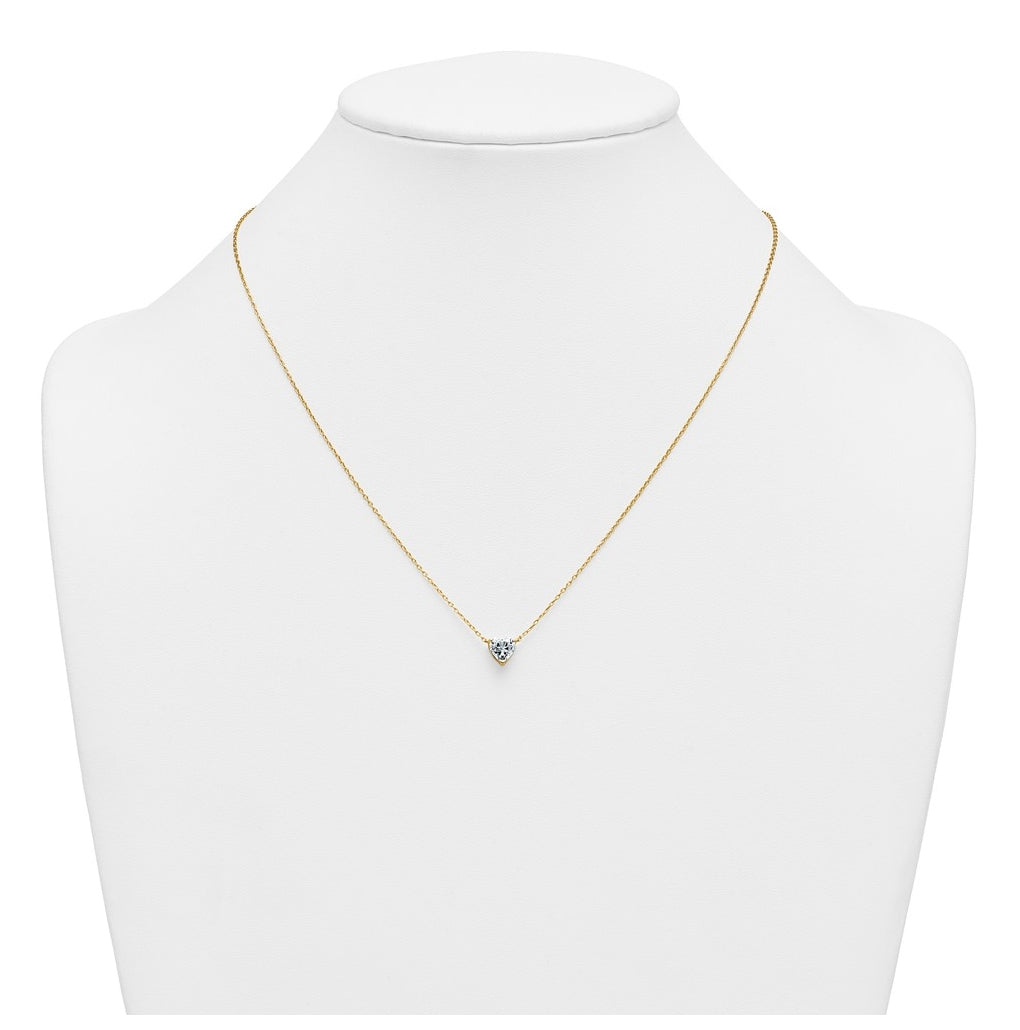 14K Yellow Or White Gold Certified Lab Grown Diamond VS+ F+ Heart Complete 18 inch Three Prong Pendant Necklace