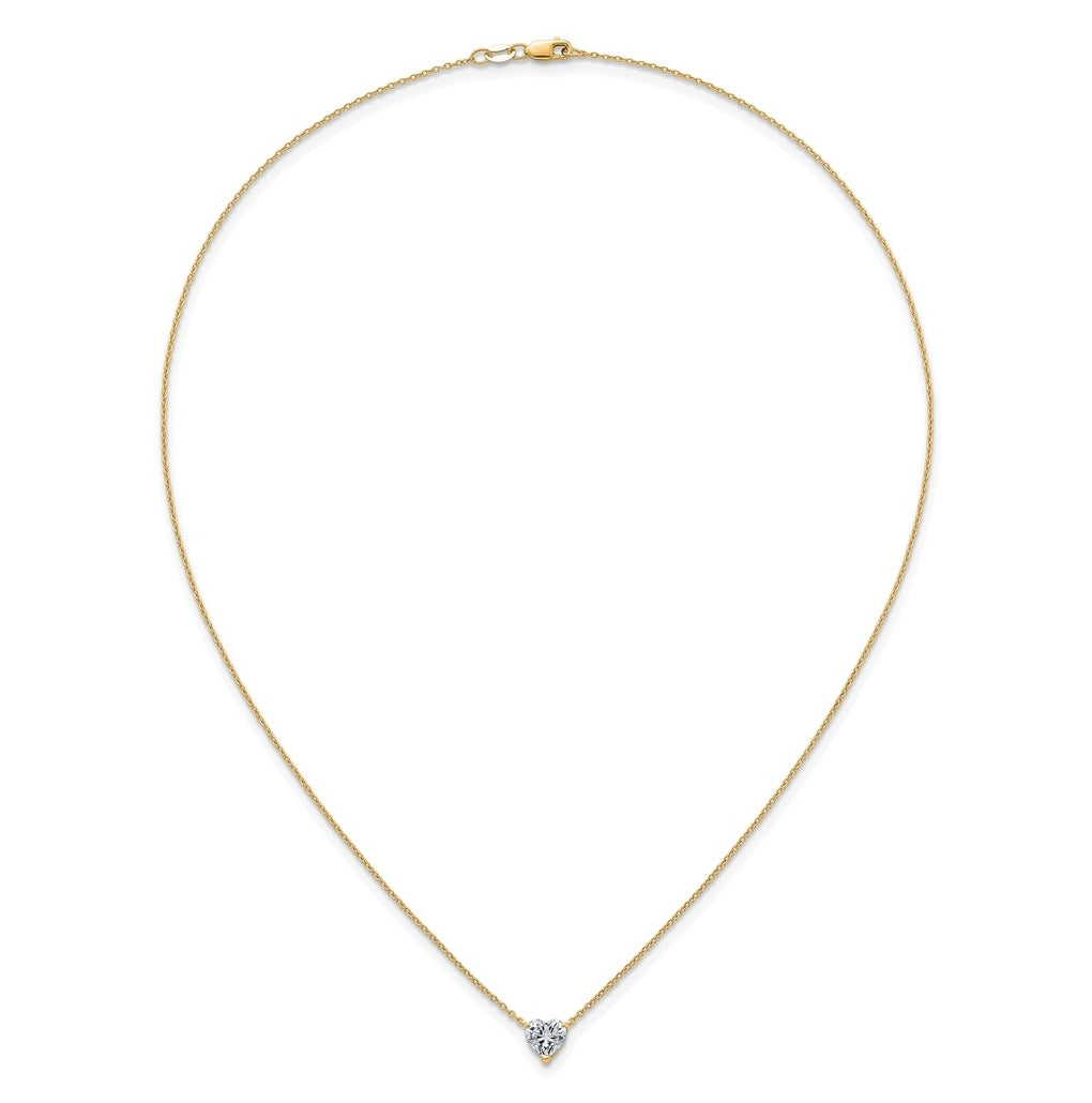 14K Yellow Or White Gold Certified Lab Grown Diamond VS+ F+ Heart Complete 18 inch Three Prong Pendant Necklace