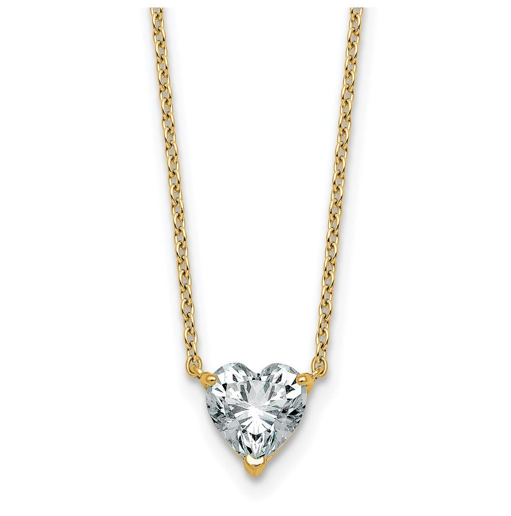 14K Yellow Or White Gold Certified Lab Grown Diamond VS+ F+ Heart Complete 18 inch Three Prong Pendant Necklace