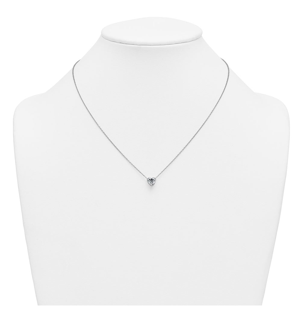14K Yellow Or White Gold Certified Lab Grown Diamond VS+ F+ Heart Complete 18 inch Three Prong Pendant Necklace