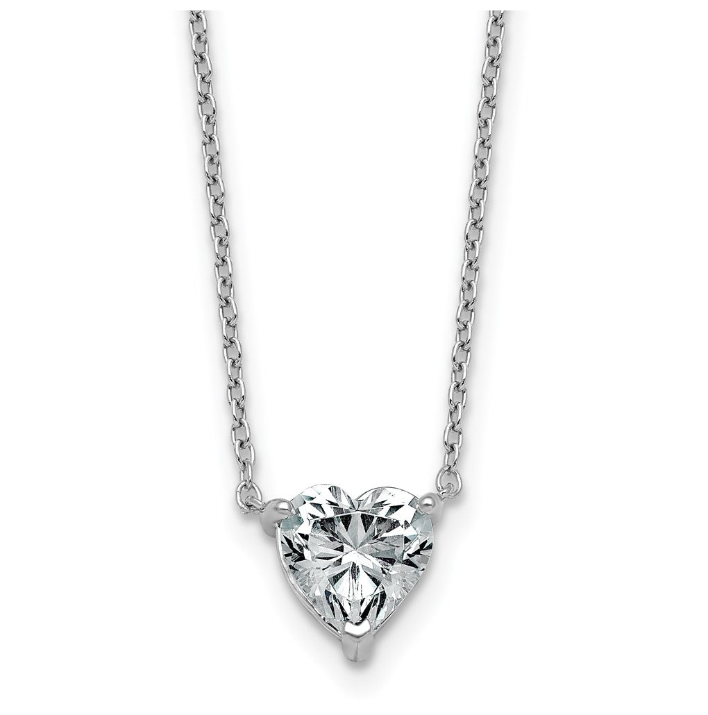 14K Yellow Or White Gold Certified Lab Grown Diamond VS+ F+ Heart Complete 18 inch Three Prong Pendant Necklace