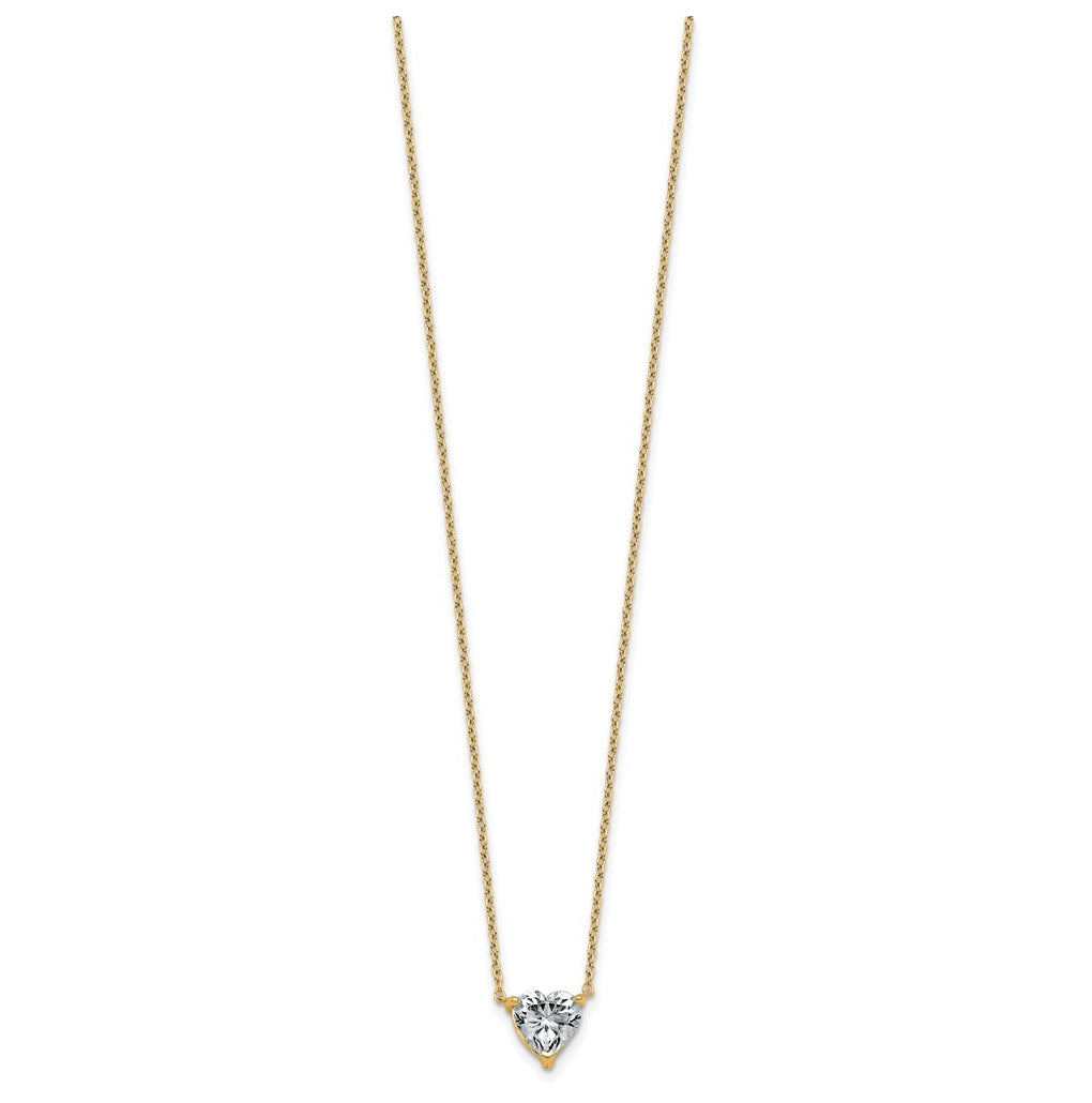 14K Yellow Or White Gold Lab Grown Diamond VS+ F+ Heart Complete 18 inch Three Prong Pendant Necklace